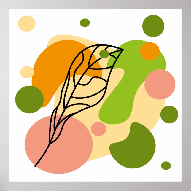 Poster Pontos de abstrato interessantes com folhas (Frente)