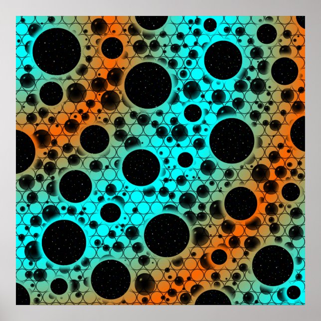 Poster Pontos de bolhas espaciais - Ciano/Laranja (Frente)