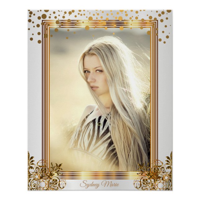 Pôster Pontos de Confetti Brancos e Dourados - Adicione s (Frente)