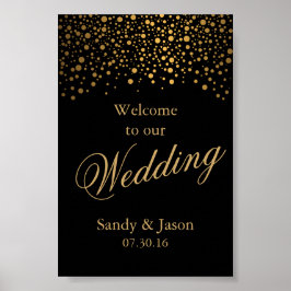 Poster Pontos de Confetti Dourados na moda | Preto