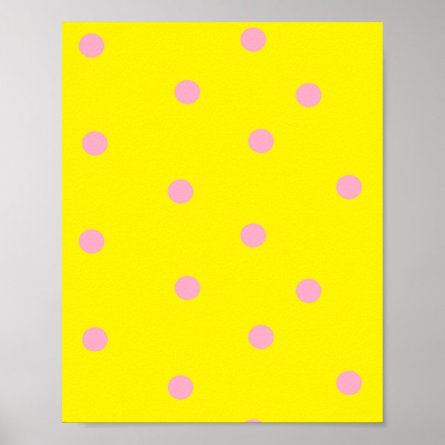 Poster Pontos polka rosa em amarelo  (Frente)