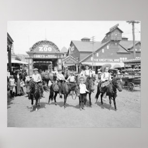 Poster Pony Riders at Coney Island, 1904. Vintage Photo