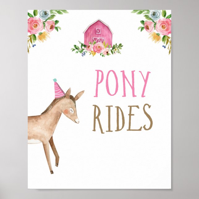 Poster Pony Rides Farm Animal Garota Barnyard Aniversário (Frente)