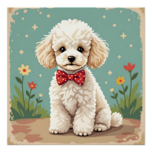 Pôster Poodle branco adorável com gravata borboleta