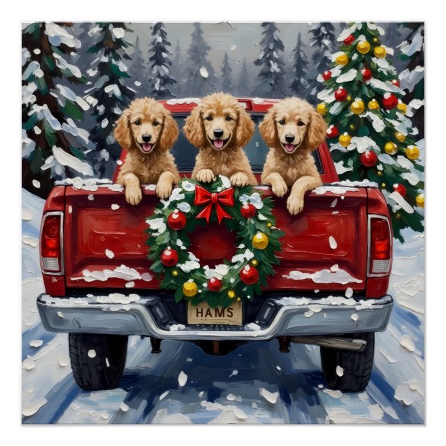 Pôster Poodle Christmas Red Truck Holiday (Frente)
