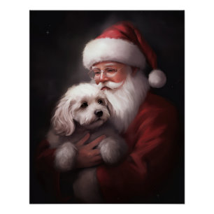 Pôster Poodle com Papai Noel Natal Festivo