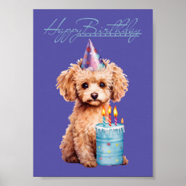 Poster Poodle Feliz de Aniversário com o Chapéu do Partid