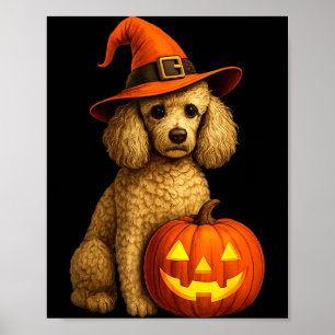 Poster Poodle Halloween Abóbora Bruxa Chapéu Arte Cachorr