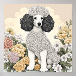 Poster Poodle in Whimsical Flowers