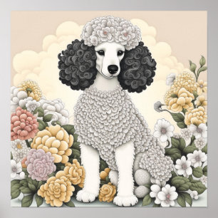 Poster Poodle in Whimsical Flowers