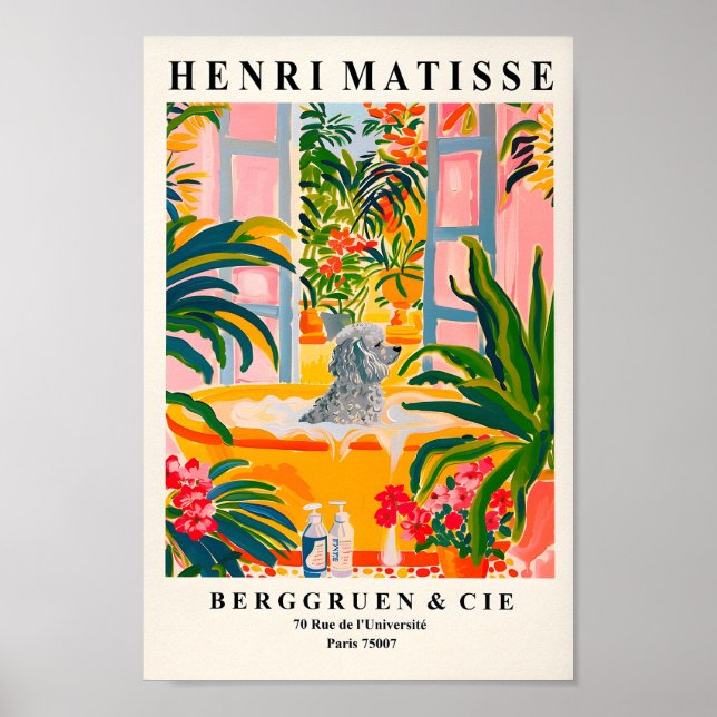 Poster Poodle Na Banheira, Arte De Muro Engraçado Para Cã (Frente)