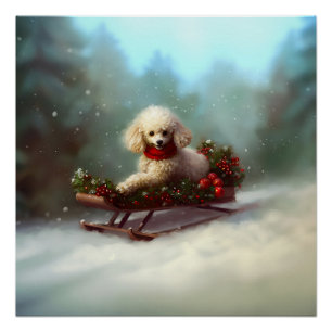Pôster Poodle Natal neve inverno