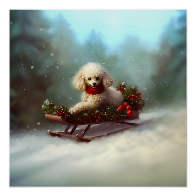Pôster Poodle Natal neve inverno (Frente)