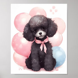 Poster Poodle Negra Cachorro Aquoso Cão Adorável