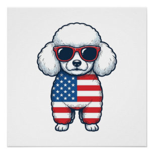 Pôster Poodle Patriótico de Óculos de Sol Desenho Vetoria