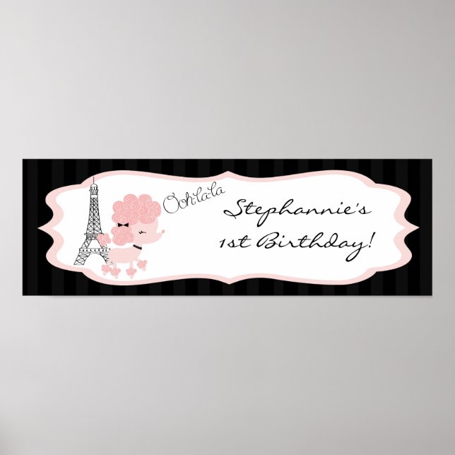 Poster Poodle Pink Banner Personalizado de 22,5"x7,5" em  (Frente)