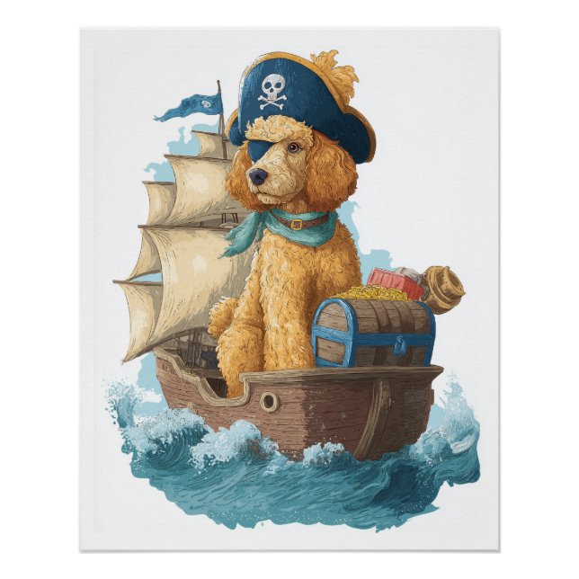 Pôster Poodle Pirata � Cão Marinho Engraçado (Frente)