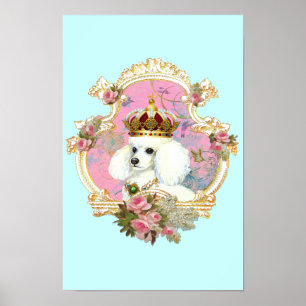 Pôster Poodle Princess em Rosas Rosa