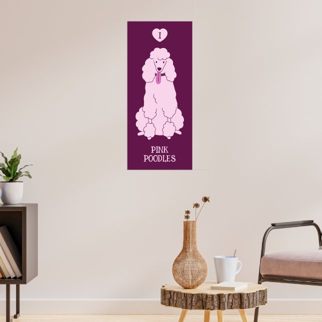 Poster Poodle Rosa de Texto Personalizado (Sala de Estar 3)