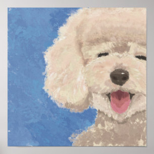 Poster Poodle Sorridente Estilo Pintado à Mão Arte Céu Az