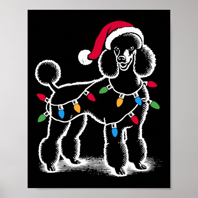 Poster Poodle Standard Christmas Luz Santa Hat Xmas D (Frente)