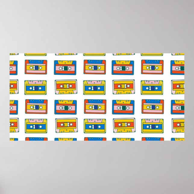 Poster Pop art 90s seamless pattern of music cassettes. B (Frente)