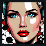 Poster Pop Art Ai Comic Book Face de Mulher<br><div class="desc">Mulher pop de quadrinhos com vidro como rosto. Fundo floral vermelho,  branco e preto.</div>