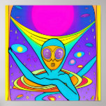 Poster Pop Art Alien<br><div class="desc">pop art, aliens, contemporary art, extraterrestrial, outer space, retro futurism, graphic design, bold colors, retro style, kitsch, sci fi, humor, irony, parody, consumer culture, commercialism, advertising, mass media, pop culture, futuristic, cartoonish, surrealism, postmodernism, social commentary, pop surrealism, street art, urban culture, 1960s</div>