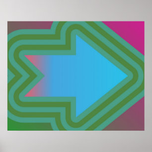 Poster Pop Art Arrow To The Right Green Over Blue