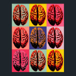 Poster Pop Art Brain<br><div class="desc">Hetero dos anos sessenta e pop. Contorno preto de um cérebro dentro de retângulos amarelo brilhante, rosa quente, rosa e verde</div>