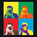 Poster Pop Art Bright Cores de Câmara Fotógrafo Decor<br><div class="desc">A imagem de um fotógrafo que visualiza através da lente da câmera é tratada com uma mistura brilhante de cores para lhe dar um efeito de pop. Uma peça decorativa colorida e impressionante para preparar a decoração.</div>