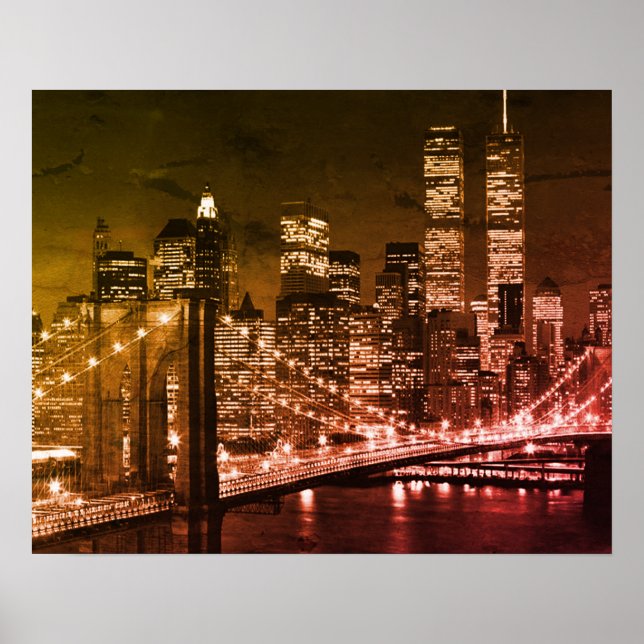 Poster Pop Art Brooklyn Bridge New York Night (Frente)