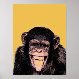 Poster Pop Art Chimpanzé Que Estica A Língua