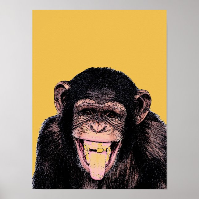 Poster Pop Art Chimpanzé Que Estica A Língua (Frente)