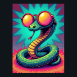 Poster Pop Art Cobra com óculos retrorreflectores do arco<br><div class="desc">Libere o ícone de estilo interno com esta poster estrelando a única Sly, a Serpente Sassy. Sly não é apenas um animal; ele é um caçador de tendências, um fornecedor de retro-chic que sabe acessorizar. Esta ilustração captura Sly em seu elemento, suja sem esforço em torno de um par de...</div>