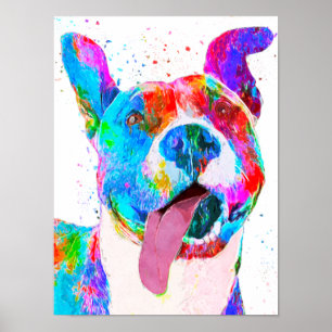 Pôster Pop art colorido de Terrier de pitbull