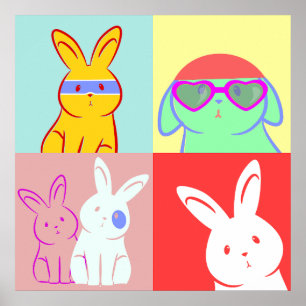 Poster Pop Art Cute Rabbits