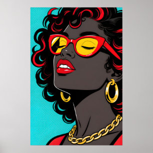 Poster Pop Art de Garota com Lábios Vermelhos