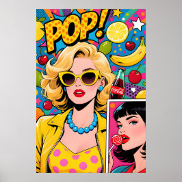 Poster Pop Art de Garota com Óculos Amarelos
