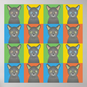 Pôster Pop art dos desenhos animados do gato azul do