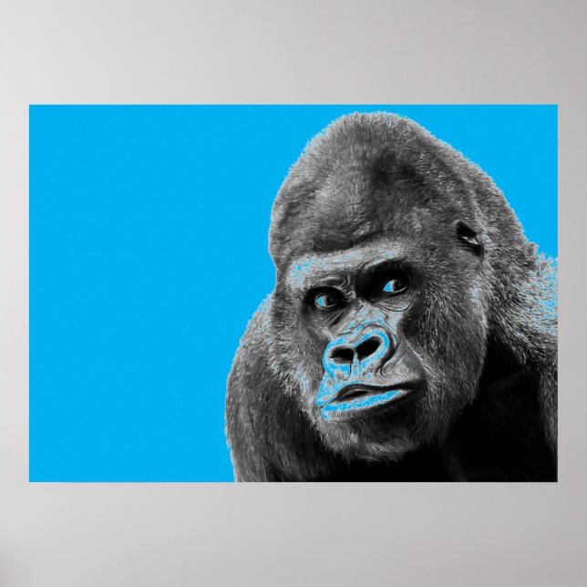 Poster Pop Art Gorilla Blue Cinza (Frente)