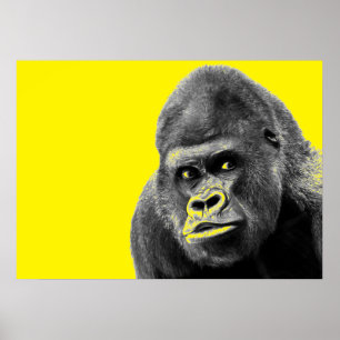 Poster Pop Art Gorilla Cinza Amarela
