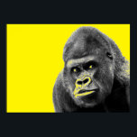 Poster Pop Art Gorilla Yellow Cinza<br><div class="desc">Computador digital Arte animal - Arte de Pop universitária - Imagens de computador animal selvagem</div>