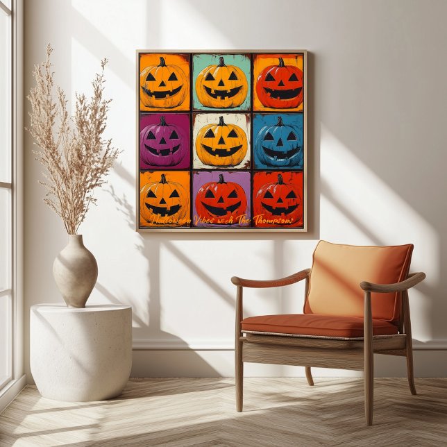 Poster Pop Art Jack-o'-Lanterna Grid Walloween Art (Criador carregado)