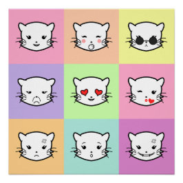 Pôster Pop Art Kawaii Cat Emoji