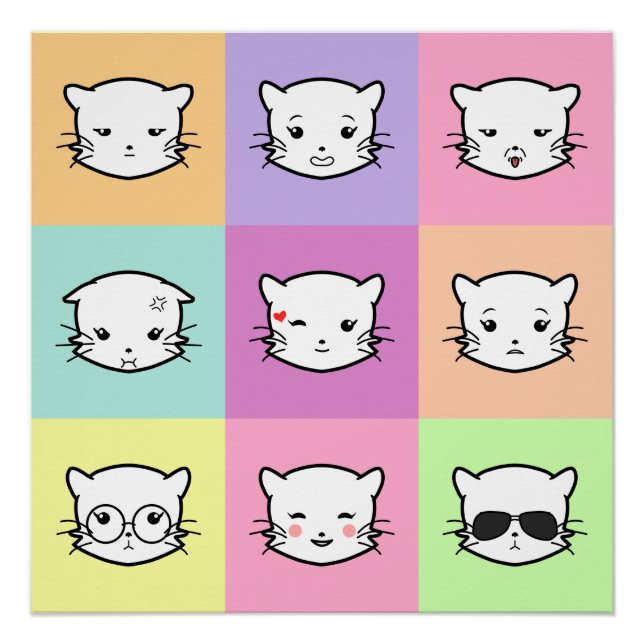 Pôster Pop Art Kawaii Cat  Emoji 2 (Frente)