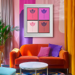 Poster Pop Art Lotus Quartet<br><div class="desc">Essa design ousada e moderna mostra quatro flores vibrantes de lótus, cada uma banhada em tons ricos de rosa, magenta e vermelho. A silhueta minimalista do lótus, contrastada com blocos energéticos de cores, traz um talento contemporâneo ao símbolo eterno de beleza e despertar espiritual. Quer você queira adicionar um toque...</div>
