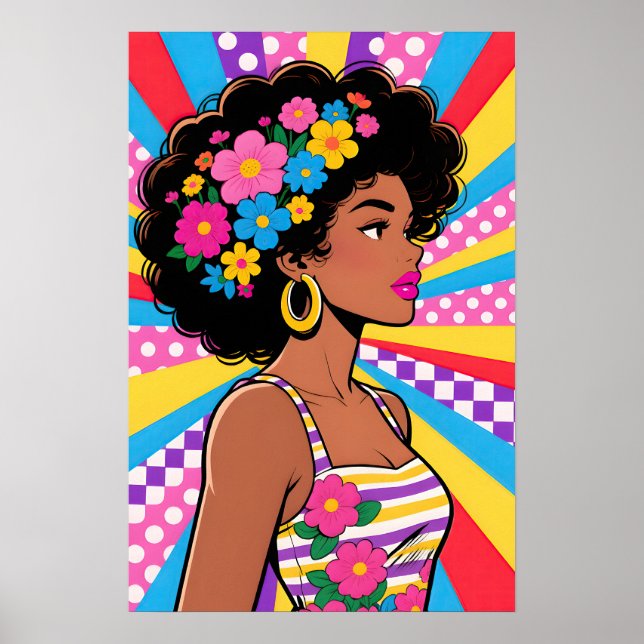 Poster Pop Art Menina com Flores (Frente)