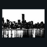 Pôster Pop Art Nova Iorque de Manhattan Silhouette<br><div class="desc">Imagem Digital Nova Iorque da Noite Negra e Branca - Principais cidades dos Estados Unidos da América</div>