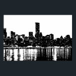 Pôster Pop Art Nova Iorque de Manhattan Silhouette<br><div class="desc">Imagem Digital Nova Iorque da Noite Negra e Branca - Principais cidades dos Estados Unidos da América</div>